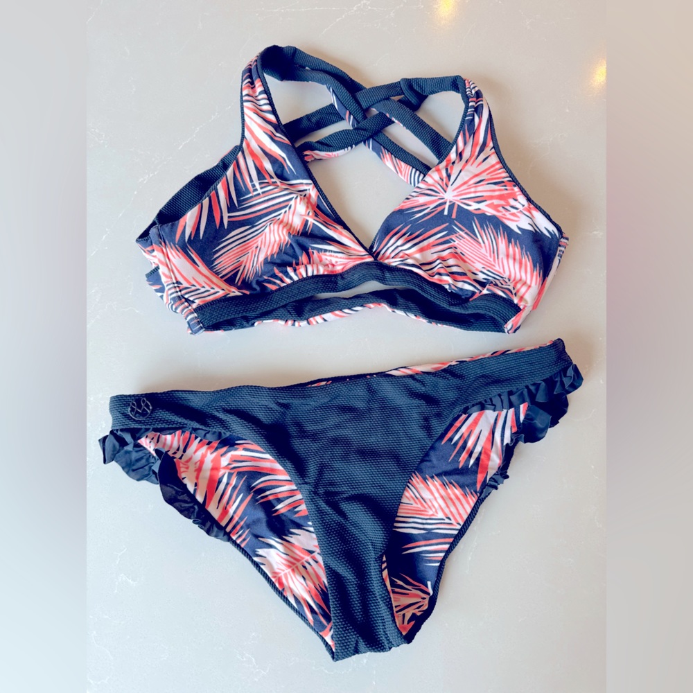 Maaji reversible bikini. Navy on one side and pattern on the other.